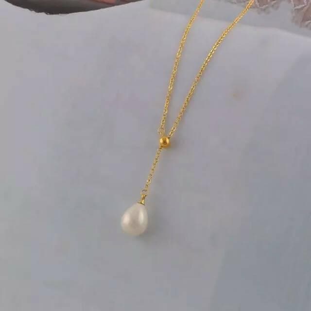 Pinapes Gold Plated White Pearl Necklace Golden Chain Pendant for Women & Girls - HalfPe