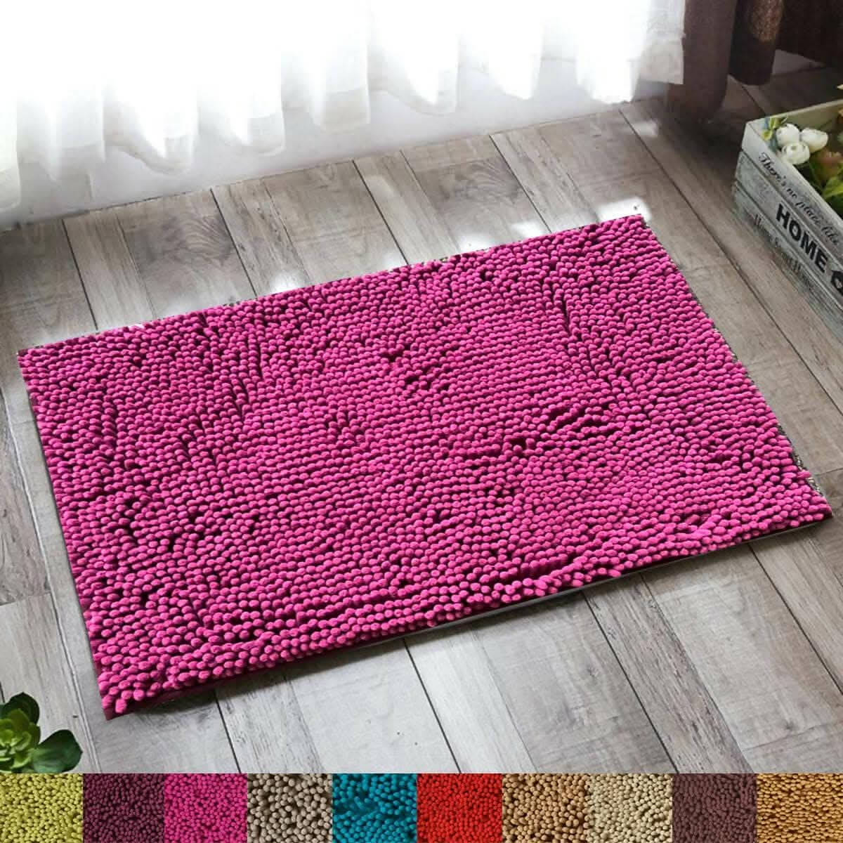 Lushomes Bathroom Mat, 2200 GSM Floor, bath mat Mat with High Pile Microfiber, anti skid mat for bathroom Floor, bath mat Non Slip Anti Slip, Premium Quality (20 x 30 inches, Single Pc, Rose Pink) - HalfPe