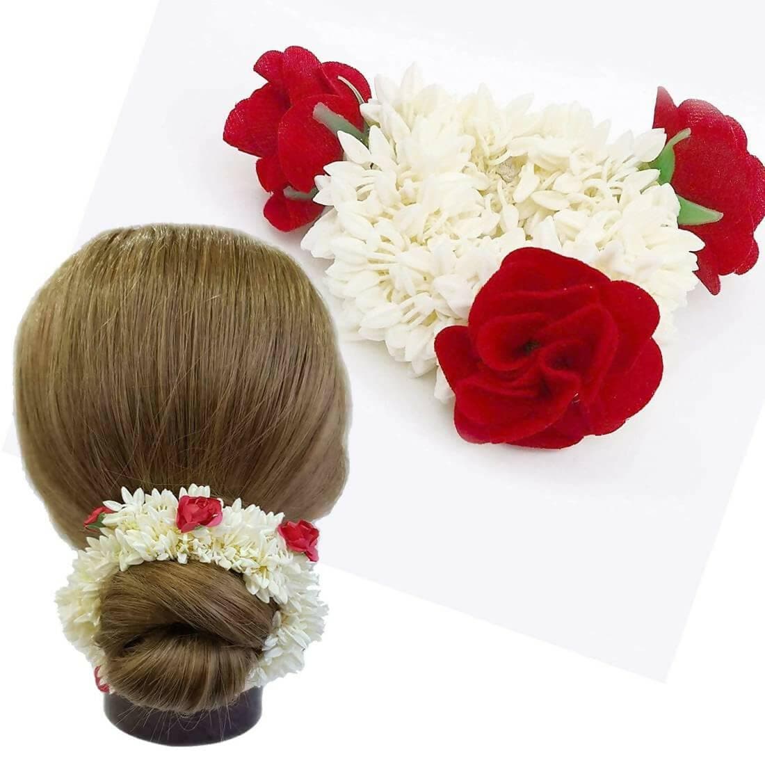 SENECIO Mogra Jasmin & Rose Gajra Bun Floral Hair Styling Bride Juda Fragrance Hair Rubber Band (4 pcs) - HalfPe