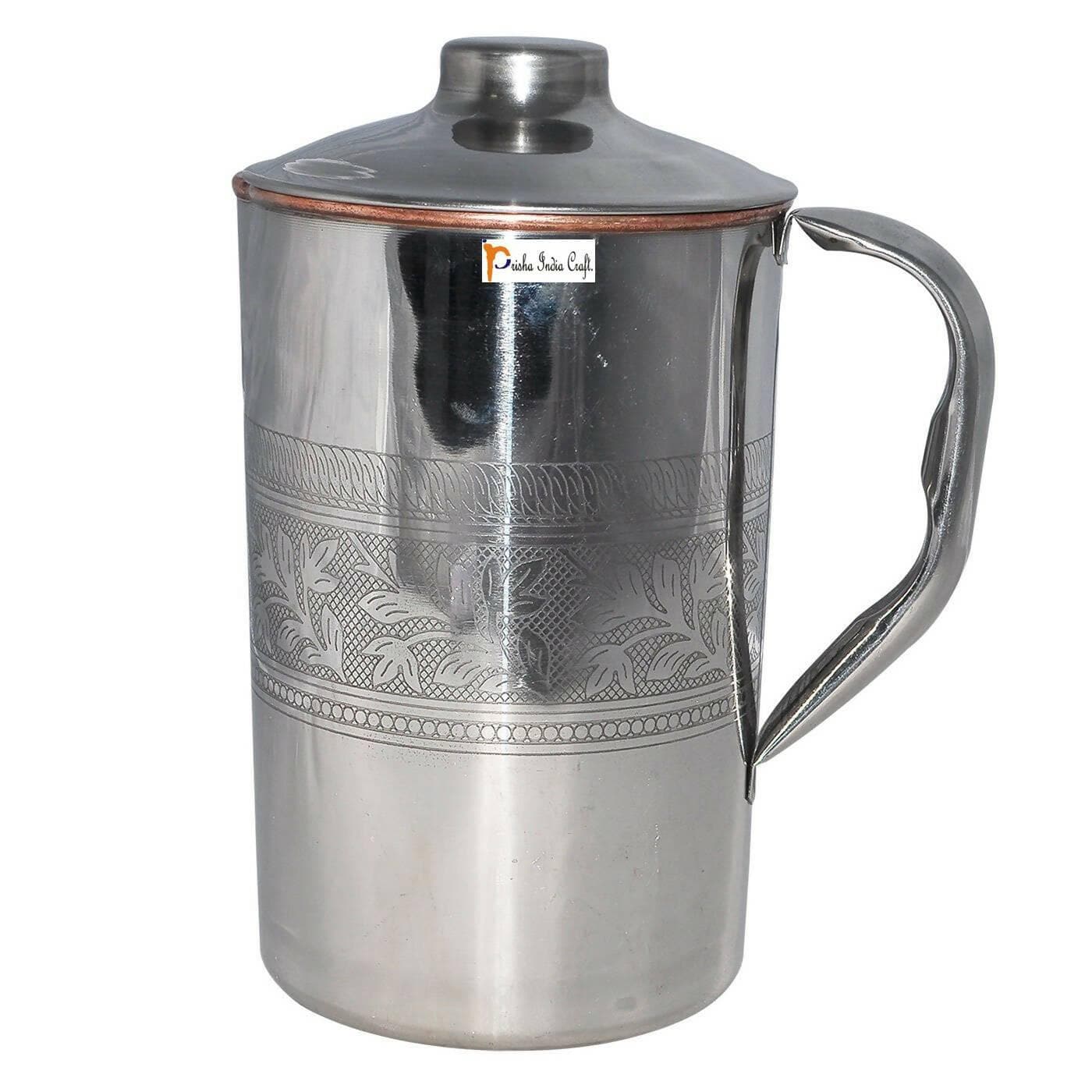 Prisha India Craft Steel Copper Jug Pitcher, Embossed Design, Capacity 1600 ML - HalfPe