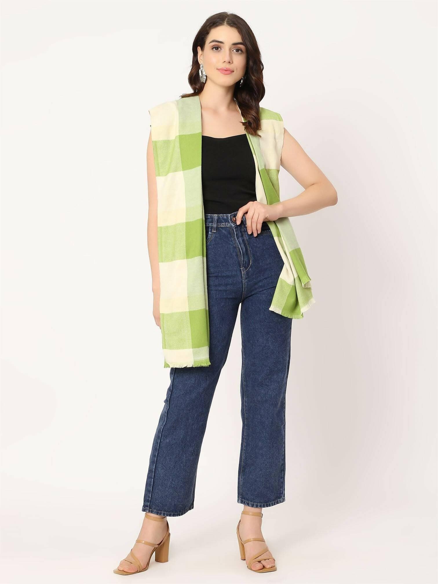 Parrot Green and Cream Pashmina Stole for women - HalfPe