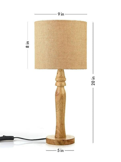 Green Girgit Round Brown Lamp With Brown Jute Shade - HalfPe