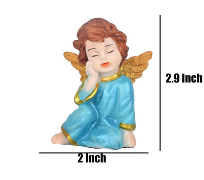 KariGhar Resin Small Blue Sitting Angel Statue Catholic Idol for Home - HalfPe