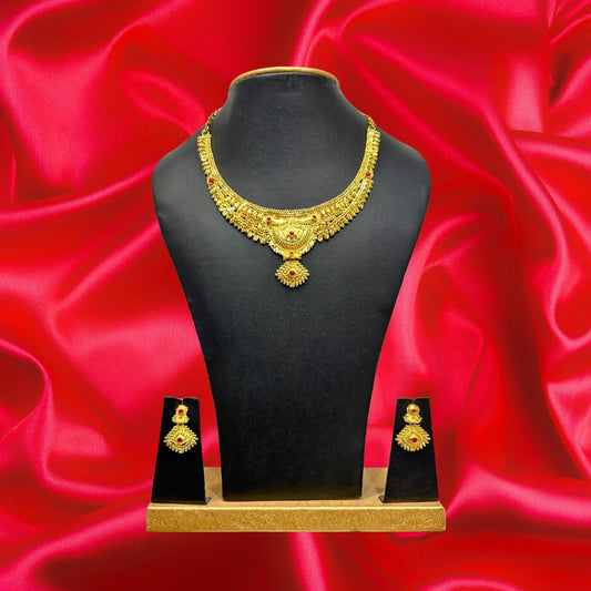 Golden Allure American Diamond Necklace with Earrings Set - HalfPe