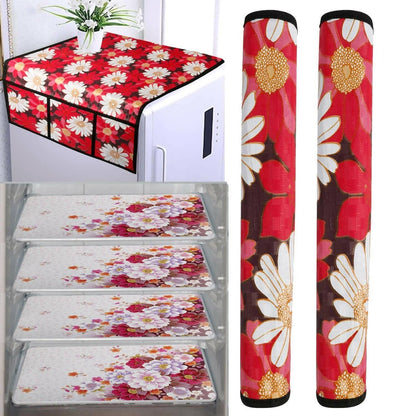 WISHLAND Single Door Fridge Cover Combo Set pf 1 Fridge Top Cover + 2 Fridge Handle Cover + 4 Multipurpose Fridge Mats (Red) - HalfPe