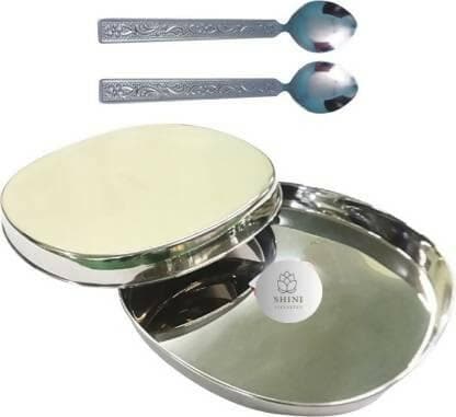 SHINI LIFESTYLE Stainless Steel Plate, dinner set Dinner Plate 2pc with Table Spoon Set Dinner Plate (Pack of 4) - HalfPe