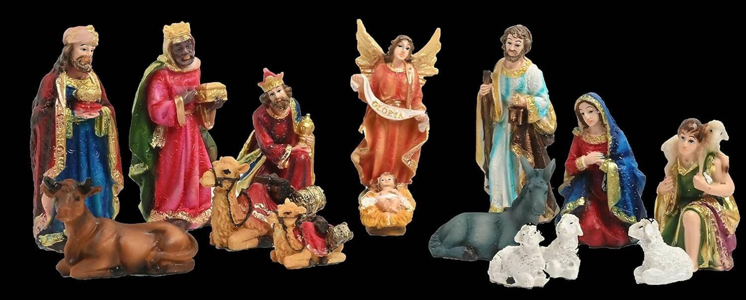 KariGhar Resin Nativity Set, Crib Set Perfect for Christmas Pack of Mary,Joseph,Baby Jesus, Angel, 3 Wise Men, The Shepherd and The Animals Multi Color Set of 15 (5 Inch) - HalfPe