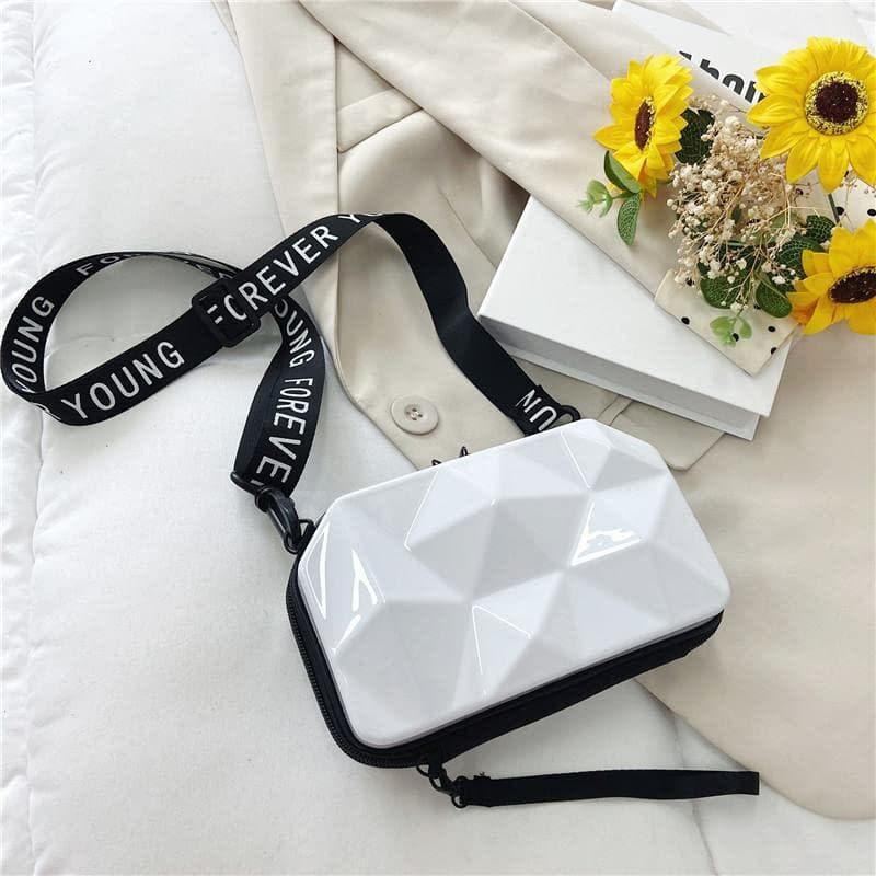 Fashion Street FS 3D Sling Box Bag/Forever Young Sling bag/Cross body Shoulder bag/Stylist Cosmetic Bag/Women Sling Bag/Trendy Suitcase Type Bag For Girls silver colour - halfpeapp