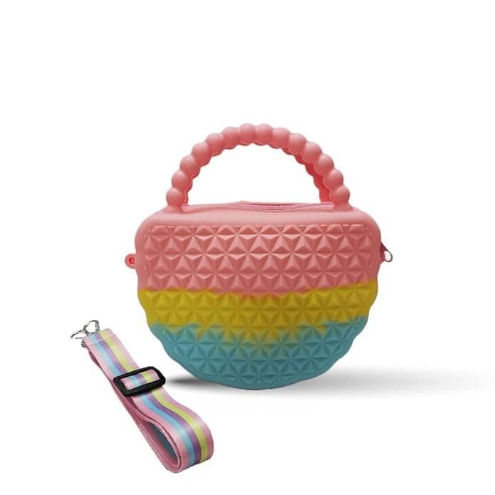 Fashion Street FS Girls Silicone Cute Handbags Messenger Bag Shoulder Bag, Pop Fidget Toys, Pop it kids Sling Bag - Crossbody Bag for Kids, Pop it Purse for Girls, Pop it Handbags for Girls, Multi color - halfpeapp