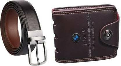 Combo Plain Brown Belt With Bmw Wallet - HalfPe