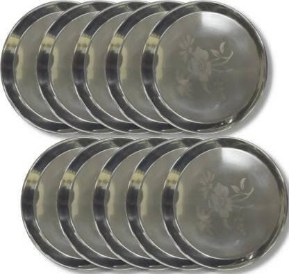 SHINI LIFESTYLE Stainless Steel Plate, khumcha Thali, Floral design, dinner plate 10pc Dinner Plate (Pack of 10) - HalfPe