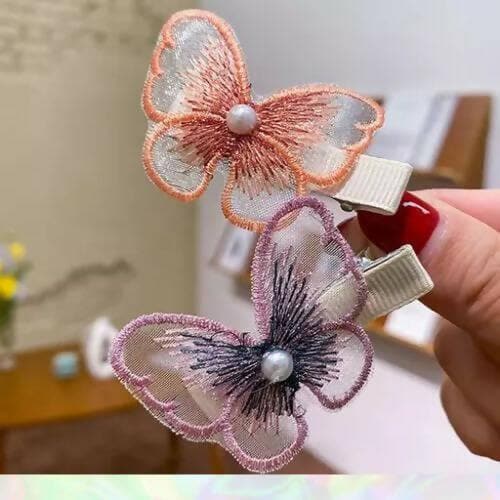 SENECIO 2pc Fabric Emboidered Butterfly Hairgrip | Korean Hair clips (pack of 2) - HalfPe