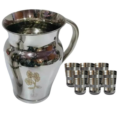 SHINI LIFESTYLE Stainless Steel Jug with Glass Set 7pc - HalfPe