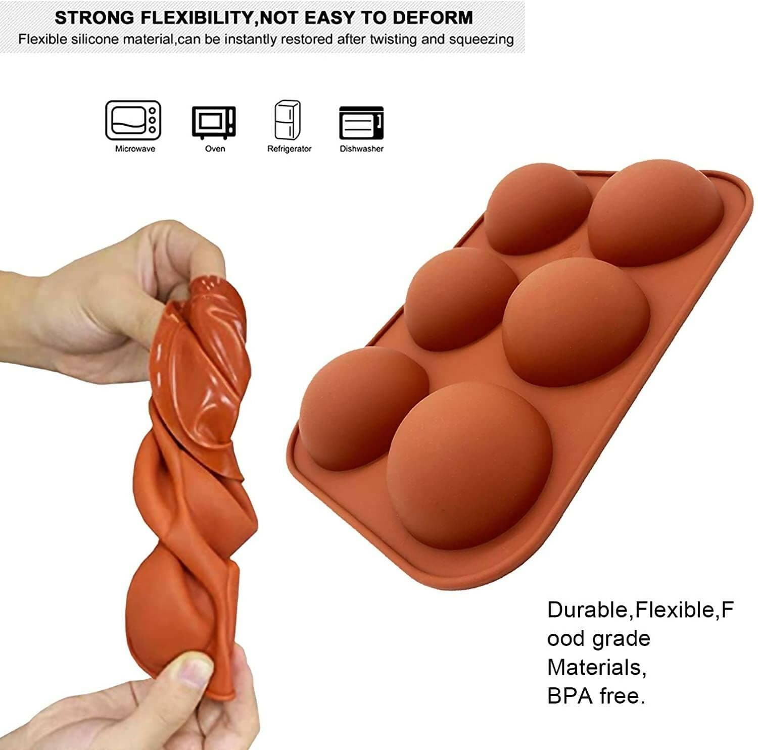 Silicone 6 Cavity Half Circle Chocolate Mould - Multicolor - HalfPe