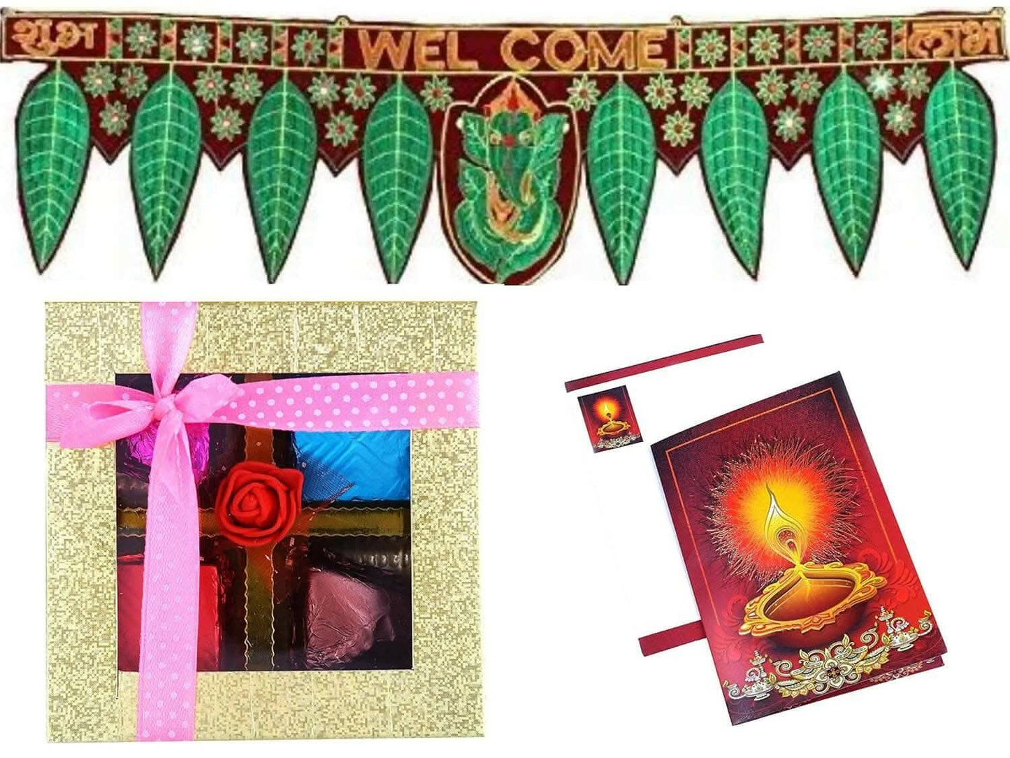 MANTOUSS Diwali Chocolate Gift Pack-Handmade choocolate Box+Beautiful Toran+Diwali Card - HalfPe