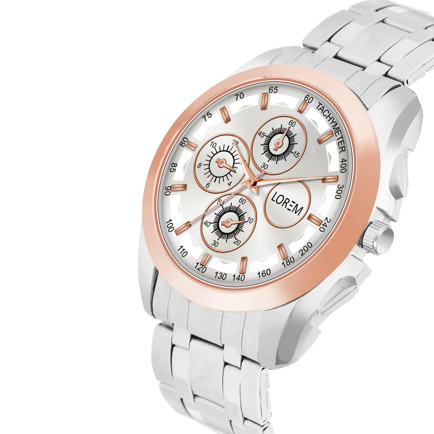 LOREM Silver & RoseGold Dummy Chronograph Metal Analog Watch For Men LR115 - HalfPe