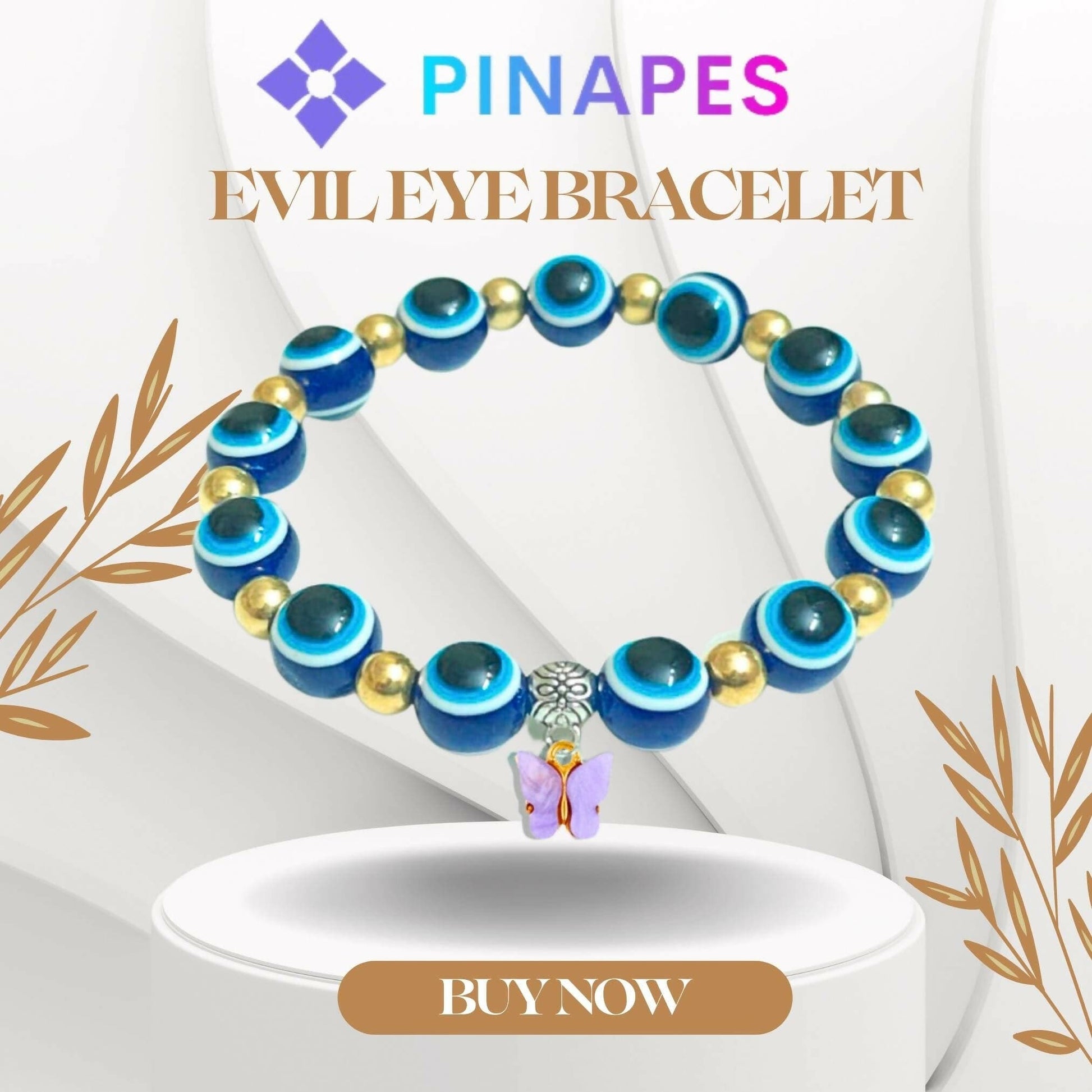 Pinapes Butterfly Beads and Evil Eye Charm Bracelet A Must-Have for Fashionable and Superstitious Women with violet butterfly (dark blue) - HalfPe