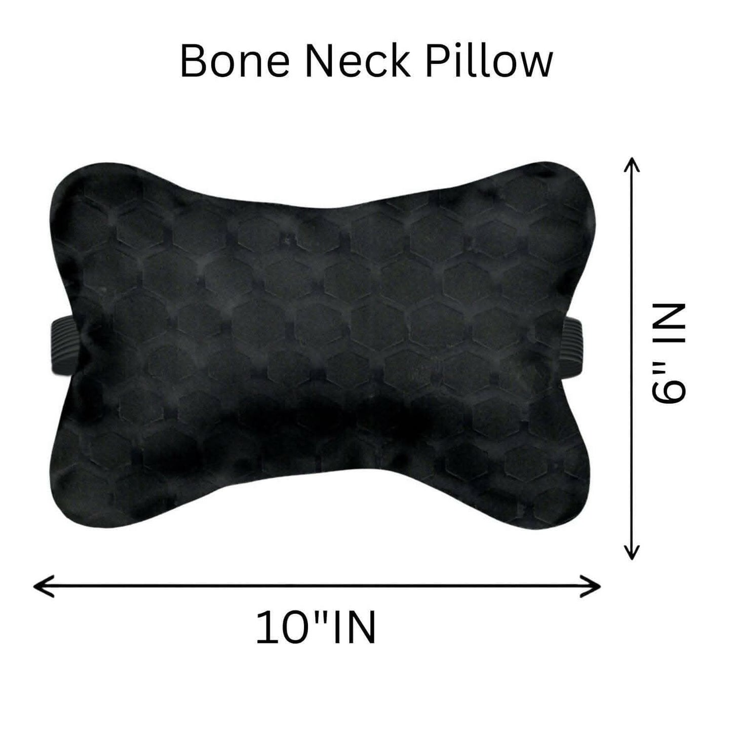 Lushomes Car Cushion Pillows for Neck, Back and Seat Rest, Pack of 4, Embossed Leatherlike Fabric 100% Polyester Material, 2 PCs Bone Neck Rest: 6x10 Inches, 2 Pcs of Car Cushion: 12x12 Inches, Black - HalfPe