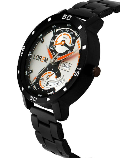 LOREM White Day Date Analog Watch For Men LR107 - HalfPe