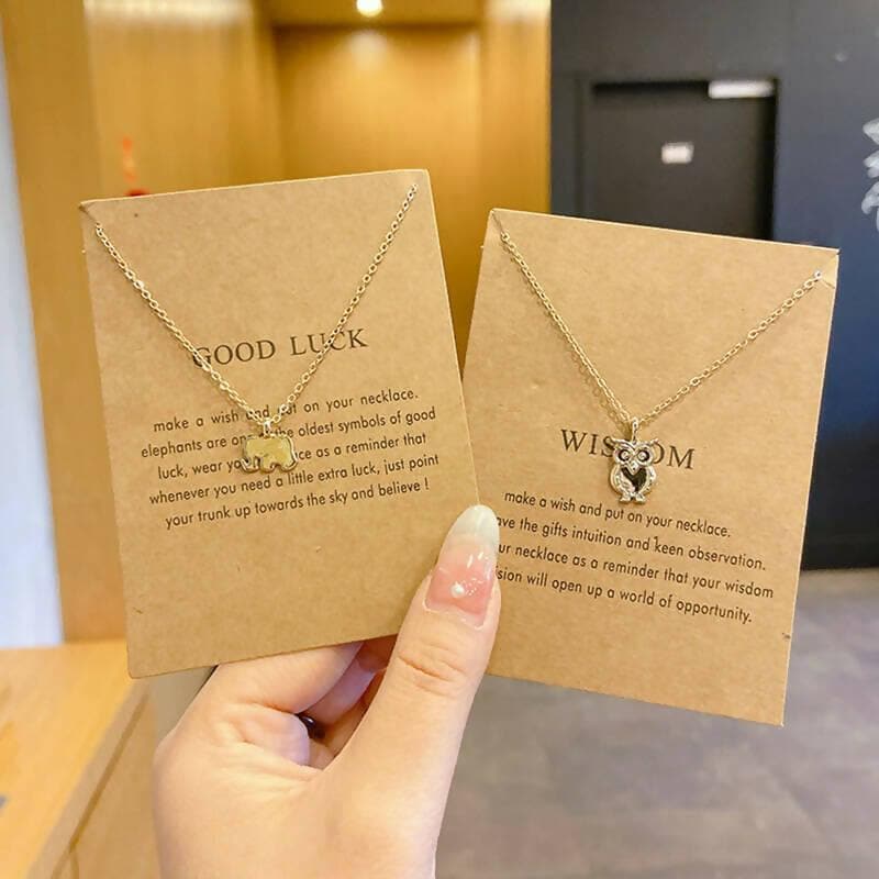 Pinapes Wisdom & Good Luck Charm Pendant Necklace with Wish Card for Women and Girls Set of 2 - HalfPe