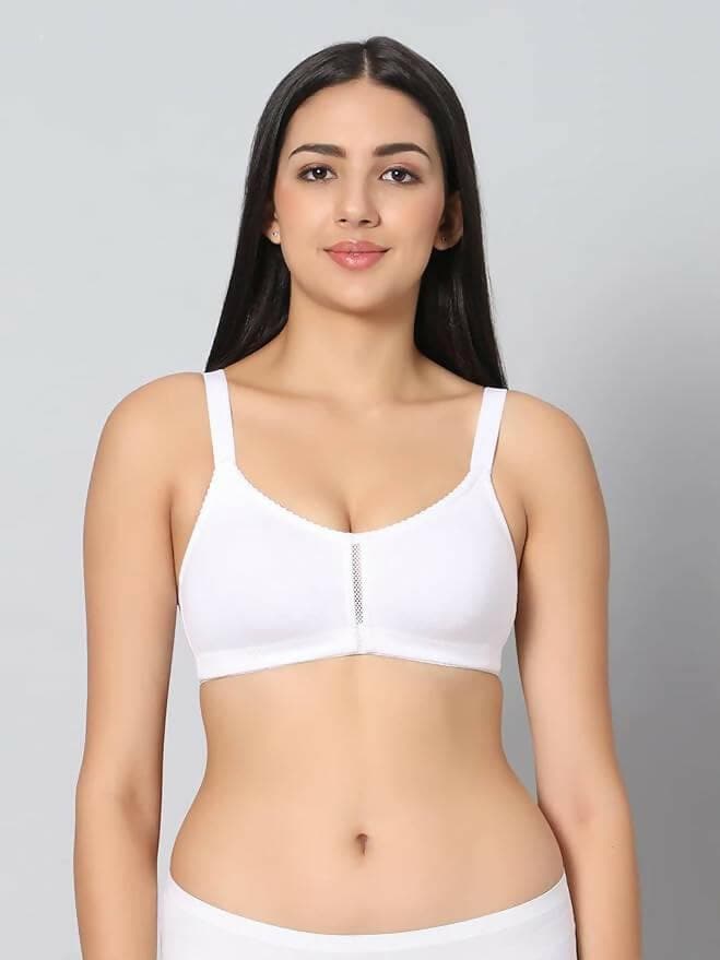 Non Padded Center Lace Bra (White) - HalfPe