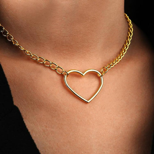 Pinapes Gold Plated Beautiful American Diamond Heart Shape Necklace Golden Chain Pendant for Women and Girls - HalfPe