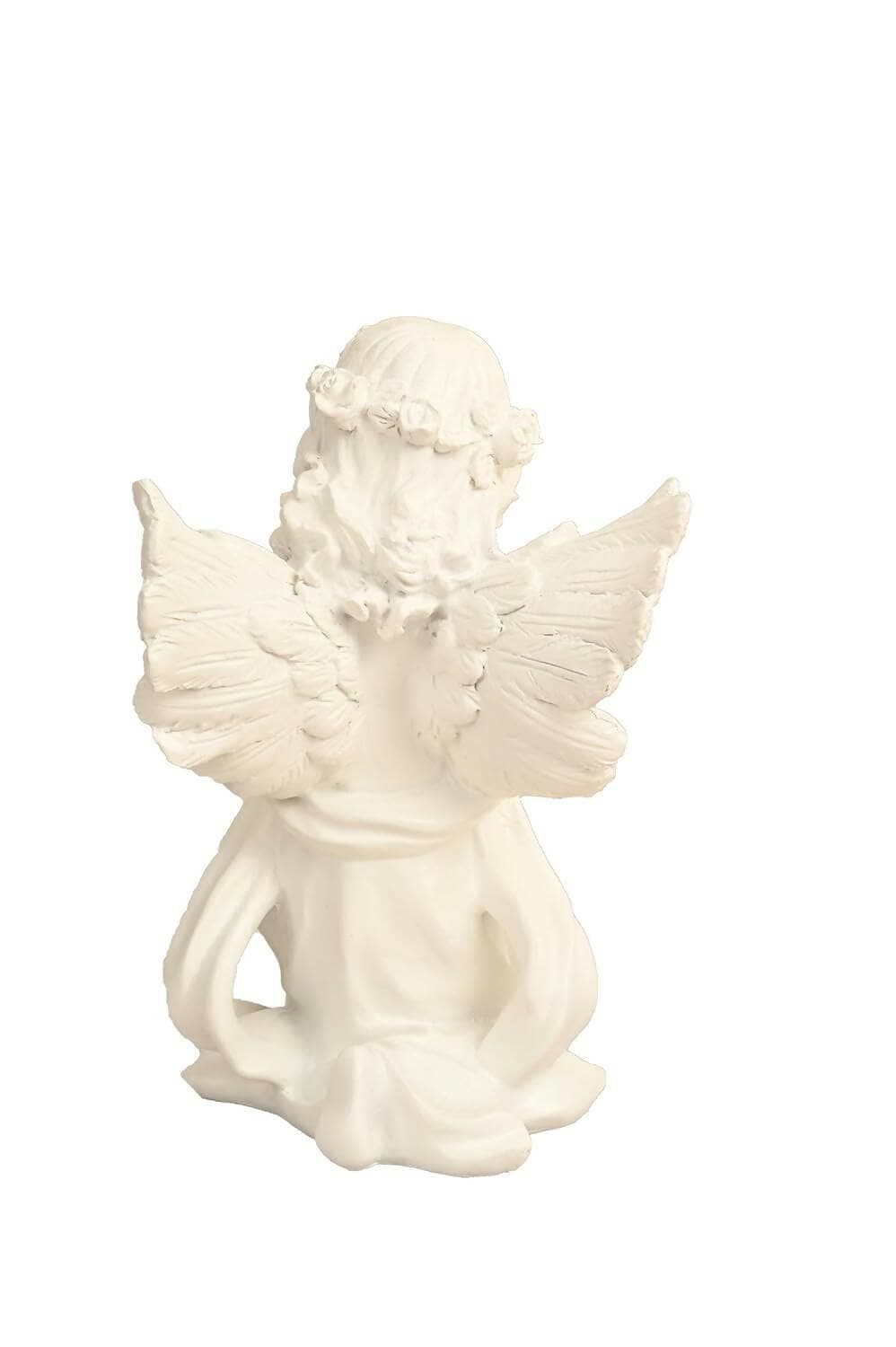 KariGhar Resin White Fairy Statue with Wings on One Knee Catholic Idol for Home (White, 8.5 Inches) - HalfPe