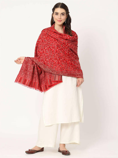 Red Pure Wool Kani Multiweave Shawl for women - HalfPe