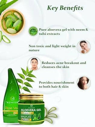 NEWISH Pure Natural Aloevera Gel And Neem With Tulsi Aloe Vera Gel Combo For Hair And Face Massage Gel (330 g) - HalfPe