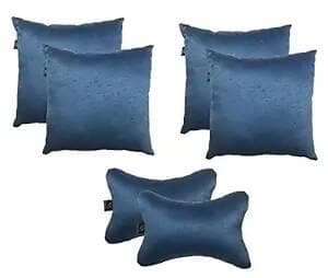 Lushomes car pillows and cushions, Textured Blue car pillow, cushion for car, pillows for car, car pillow set of 6, car cushion set(4 pc Cushions-12 x 12 inches & 2 pcs Neck Rest Pillow 6x10 inches) - HalfPe