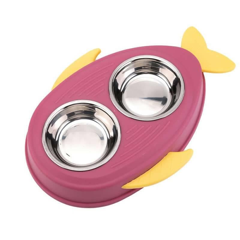 PetGains PGWB Pet Food Feeder Water Double Bowl Fish Eco PP (Pink) - HalfPe