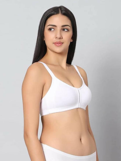 Non Padded Center Lace Bra (White) - HalfPe