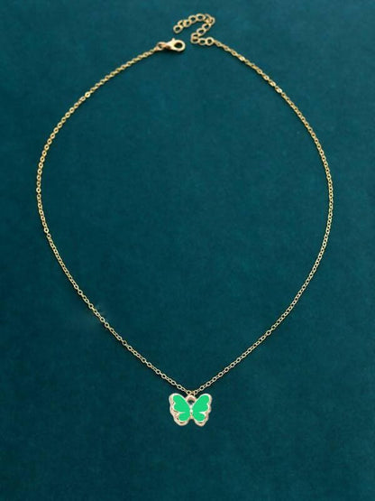 Pinapes Beautiful Butterfly Pendant Necklace (Green)(Pack of 2) - HalfPe