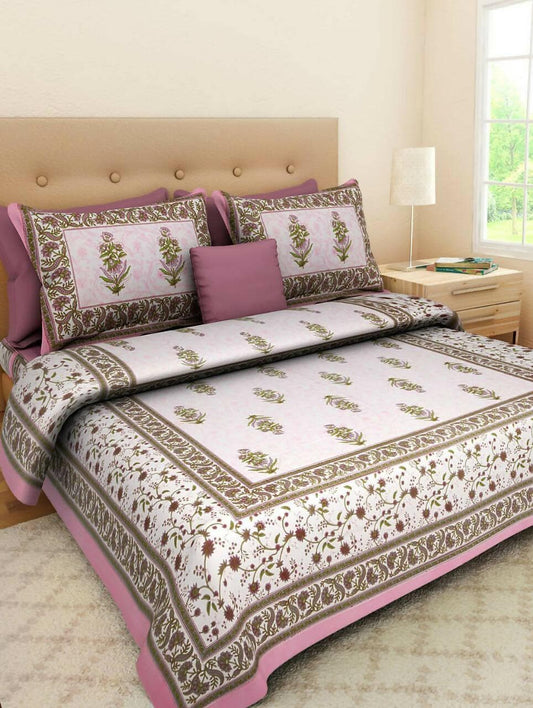 Jaipuri Traditional 100% Cotton Double bedsheet with 2 Pillow Cover - HalfPe