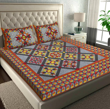 Jaipuri Pure Cotton Double Bedsheet Jaipuri Traditional Sanganeri Print with 2 Pillow Cover - HalfPe