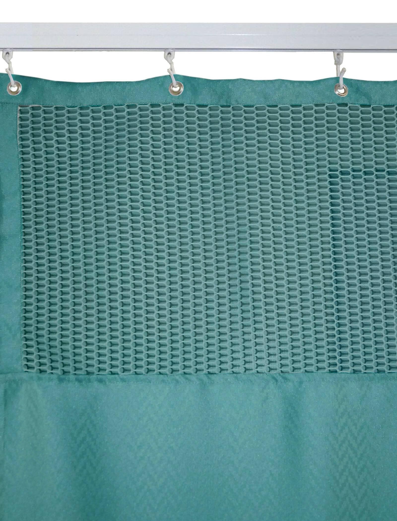 Hospital Partition Curtains, Clinic Curtains Size 6 FT W x 7 ft H, Channel Curtains with Net Fabric, 100% polyester 12 Rustfree Metal Eyelets 12 Plastic Hook, Dark Green, Zig Zag (6x7 FT) - HalfPe