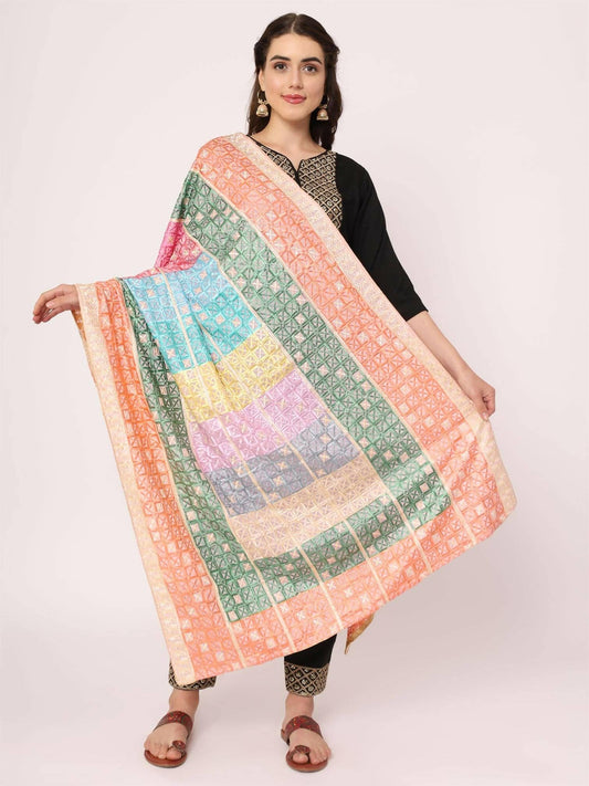 Pastel Colours Embroidery Phulkari Dupatta - HalfPe