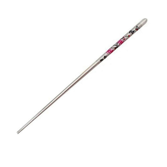 SENECIO Pink Plum Flower Pattern Stainless Steel Bun Maker Floral Hair Stick - HalfPe