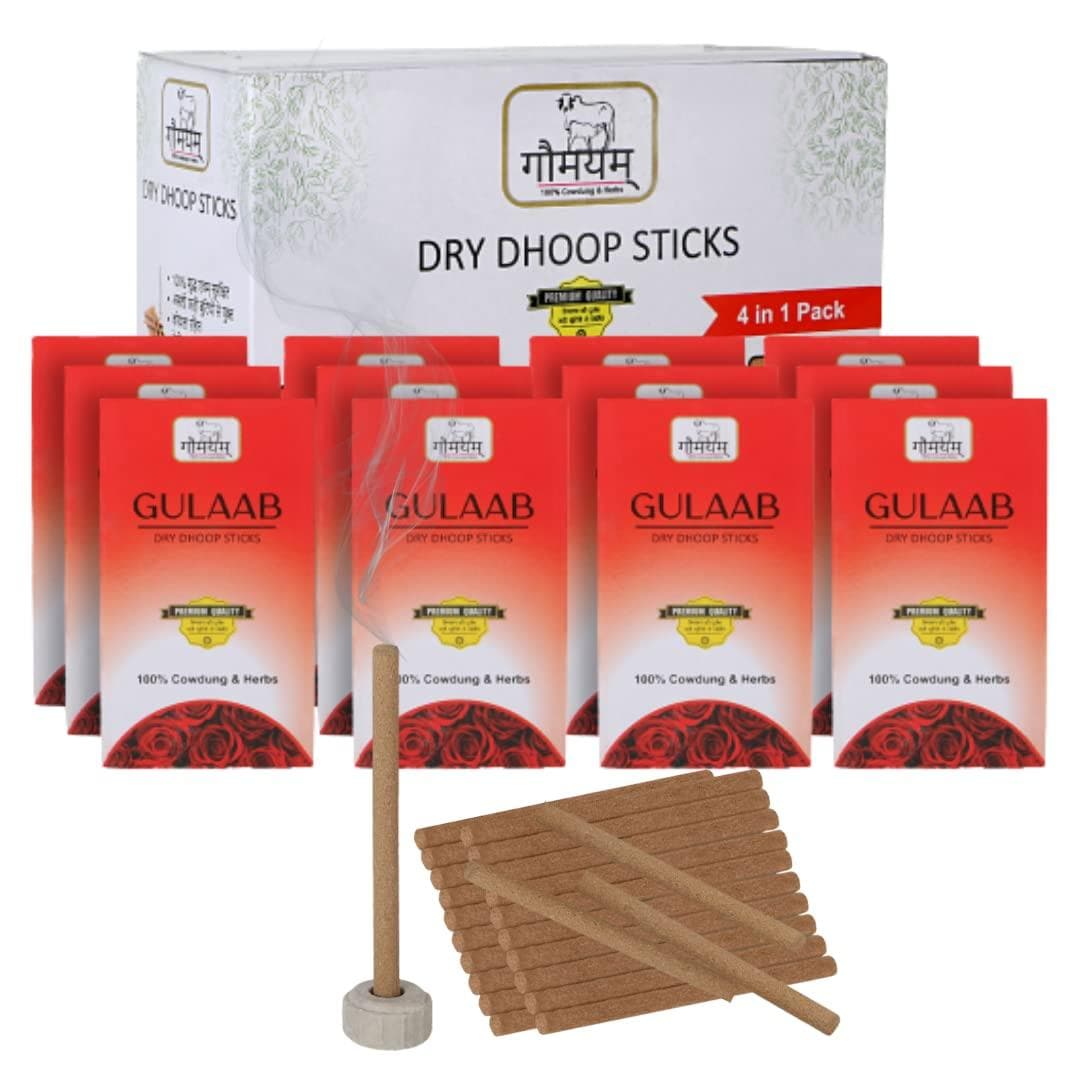 Gaumayam gulab 120 cow dung dhoop sticks (pack of 12) - halfpeapp