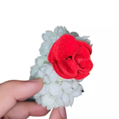 SENECIO Red Rose Flower Full Bloomed White Mogra Jasmine Hair Band(3Pc) - HalfPe