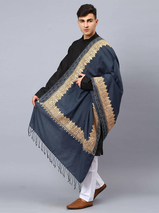 Grey Brown Embroidered Stole - HalfPe