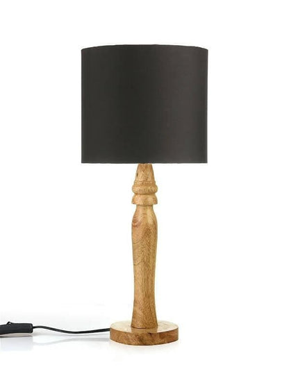 Green Girgit Round Brown Lamp With Black Cotton Shade - HalfPe