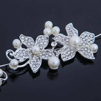 SENECIO Bridal Wedding Flower Crown Tiara Delicate Pearls Beauty Crystal Chic Headband Hair Clip Comb Jewelry - HalfPe