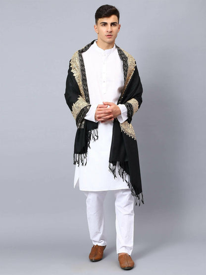 Black Brown Embroidered Stole - HalfPe