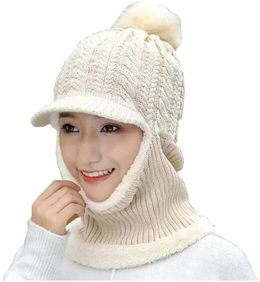 Womens Girls Knit Beanie Scarf Mask - HalfPe