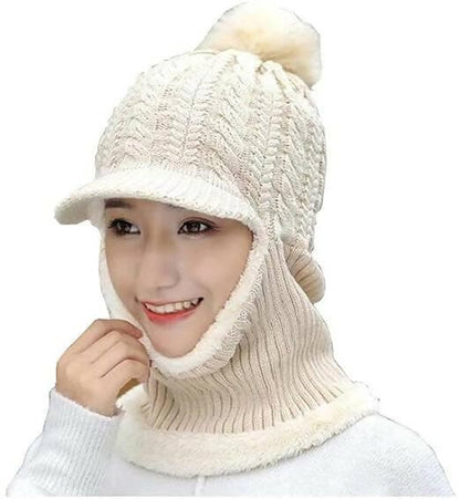 Womens Girls Knit Beanie Scarf Mask - HalfPe