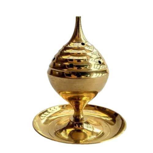 Gold colour agarbatti stand, incense holder with ash catcher plate - halfpeapp