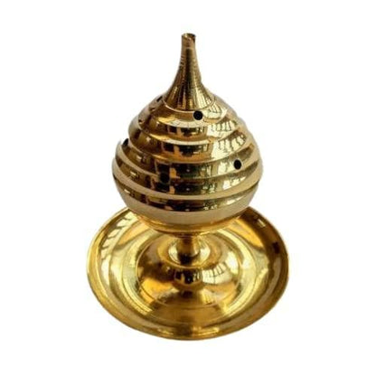 Gold colour agarbatti stand, incense holder with ash catcher plate - halfpeapp