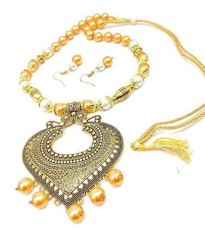 Golden handmade designer wedding pendent stylish necklace - halfpeapp