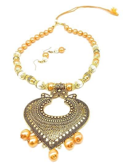 Golden handmade designer wedding pendent stylish necklace - halfpeapp